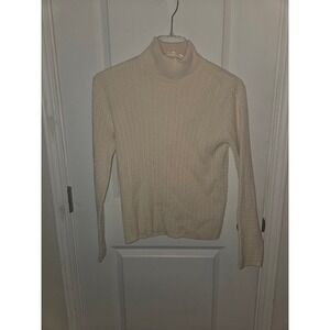 Anne Klein Sport Womens XL Off White Cable Knit Turtleneck Sweater Cotton Blend